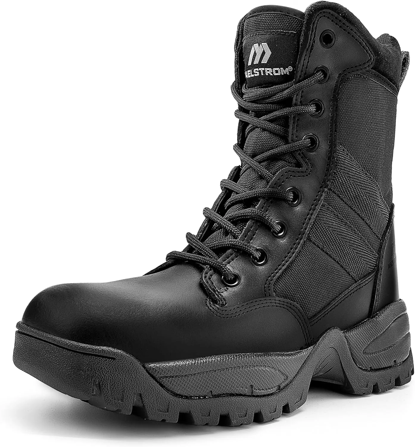 Men's Tactical Work Boots with Side Zipper  Lightweight Leather Military Style, Comfortable, Durable and Breathable for Outdoors