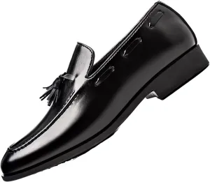 Men's Vintage Leather Tassel Oxford Loafers,Fashion Pointed-Toe Slip-on Tuxedo Dress Shoes,Casual Non-Slip Business Formal Work Shoes