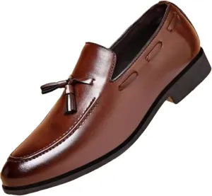 Men's Vintage Leather Tassel Oxford Loafers,Fashion Pointed-Toe Slip-on Tuxedo Dress Shoes,Casual Non-Slip Business Formal Work Shoes