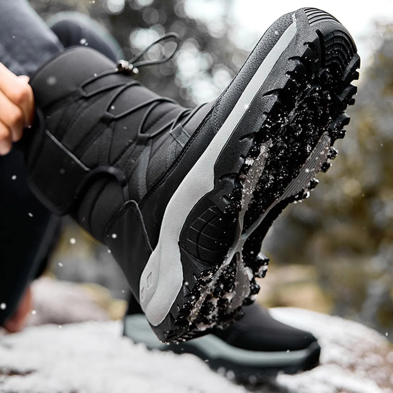 Men's Warm Fur Lined Snow Boots Outdoor Non-Slip Waterproof Hiking Boots Comfortable Winter High-top Shoes