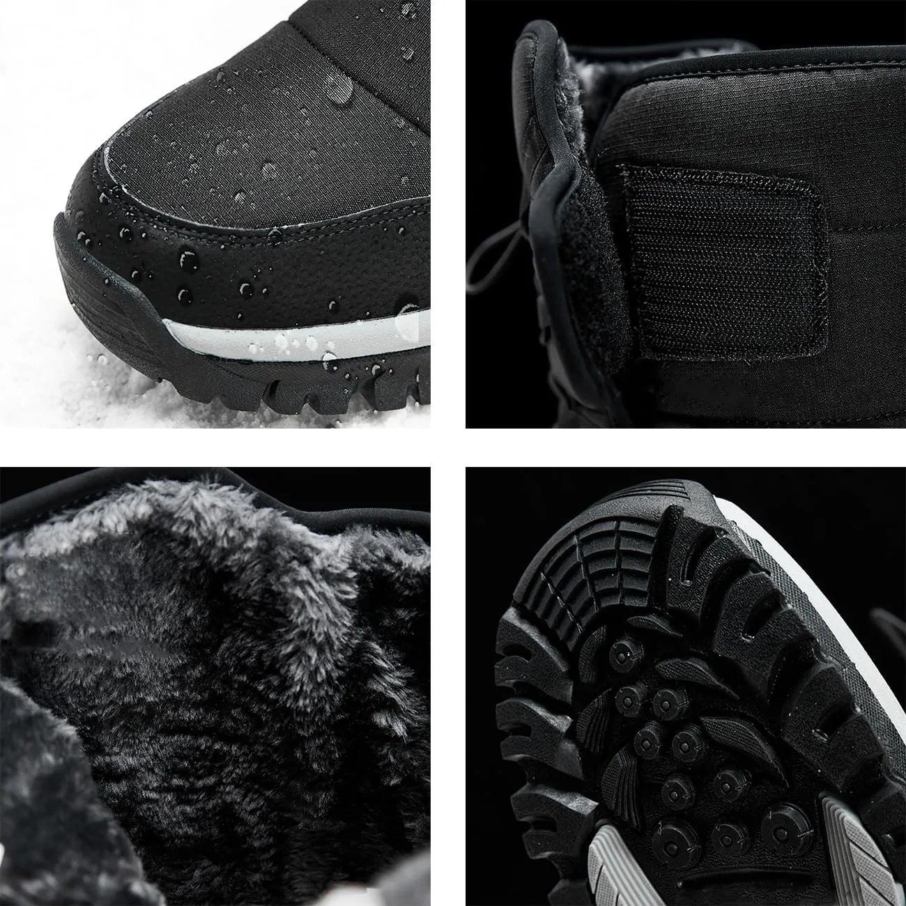 Men's Warm Fur Lined Snow Boots Outdoor Non-Slip Waterproof Hiking Boots Comfortable Winter High-top Shoes