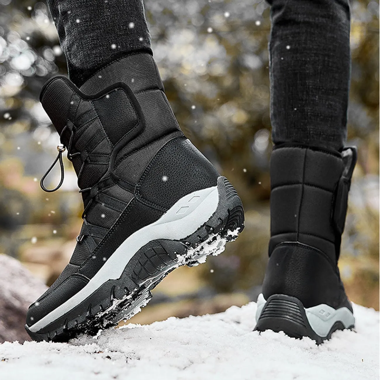Men's Warm Fur Lined Snow Boots Outdoor Non-Slip Waterproof Hiking Boots Comfortable Winter High-top Shoes