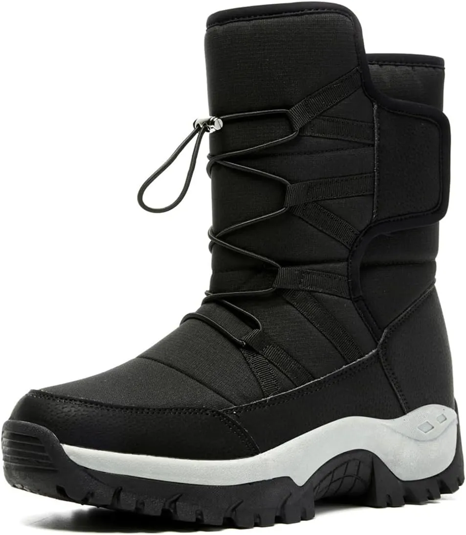Men's Warm Fur Lined Snow Boots Outdoor Non-Slip Waterproof Hiking Boots Comfortable Winter High-top Shoes