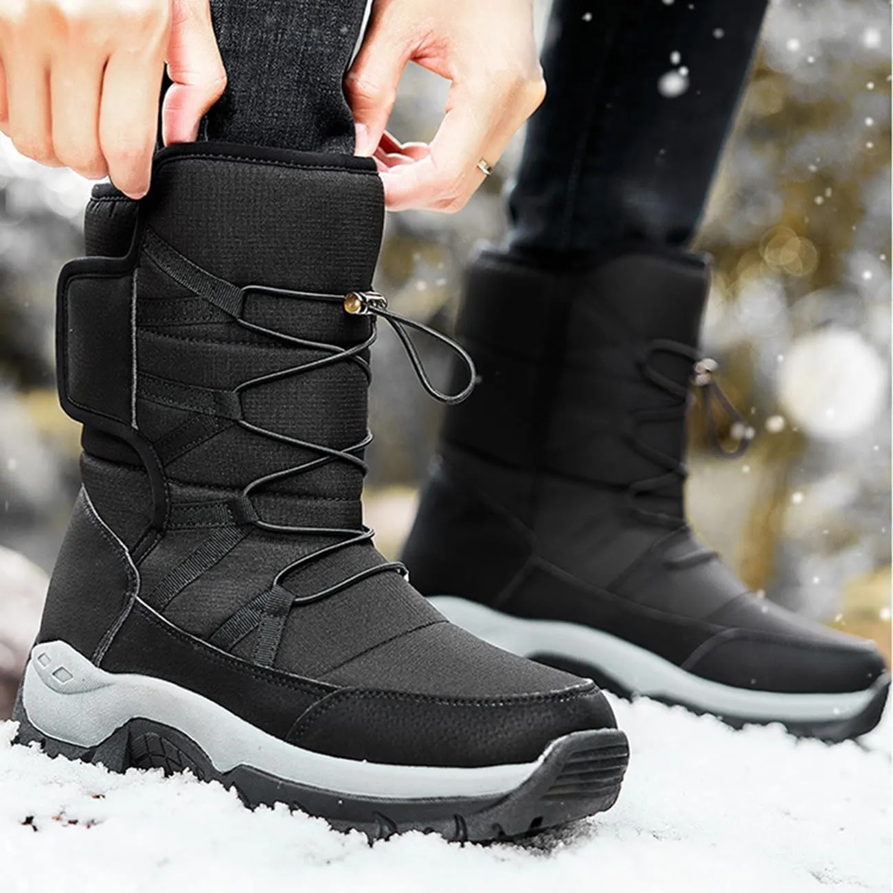 Men's Warm Fur Lined Snow Boots Outdoor Non-Slip Waterproof Hiking Boots Comfortable Winter High-top Shoes