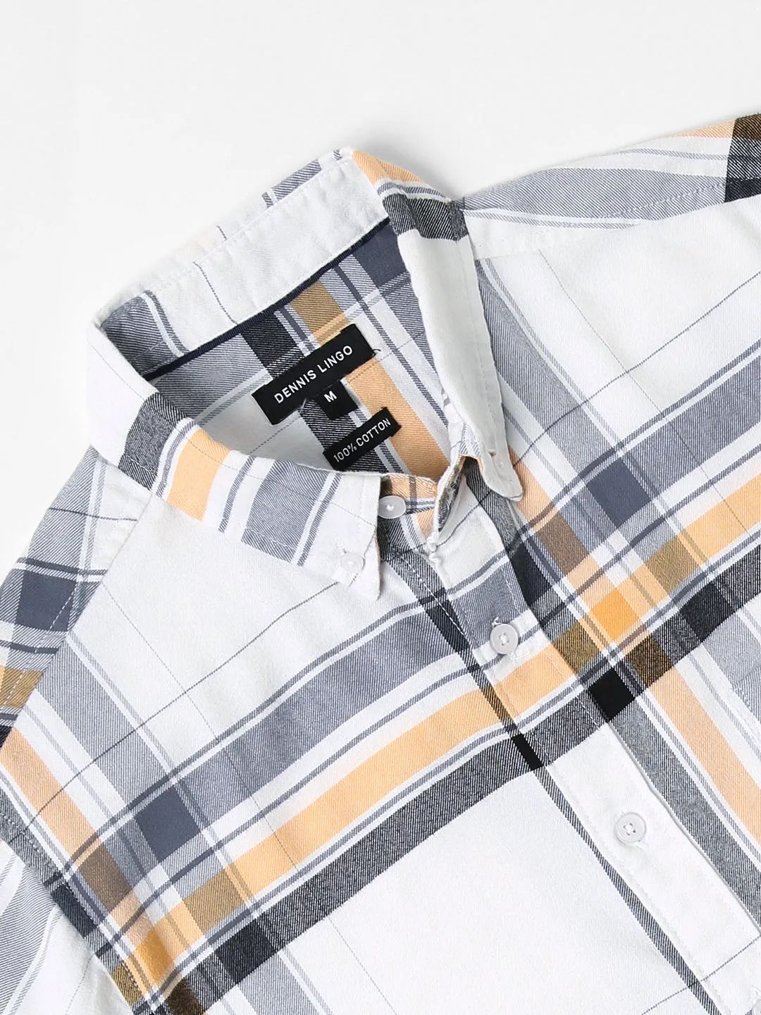 Men's White Slim Fit Checked Pure Cotton Casual Shirt