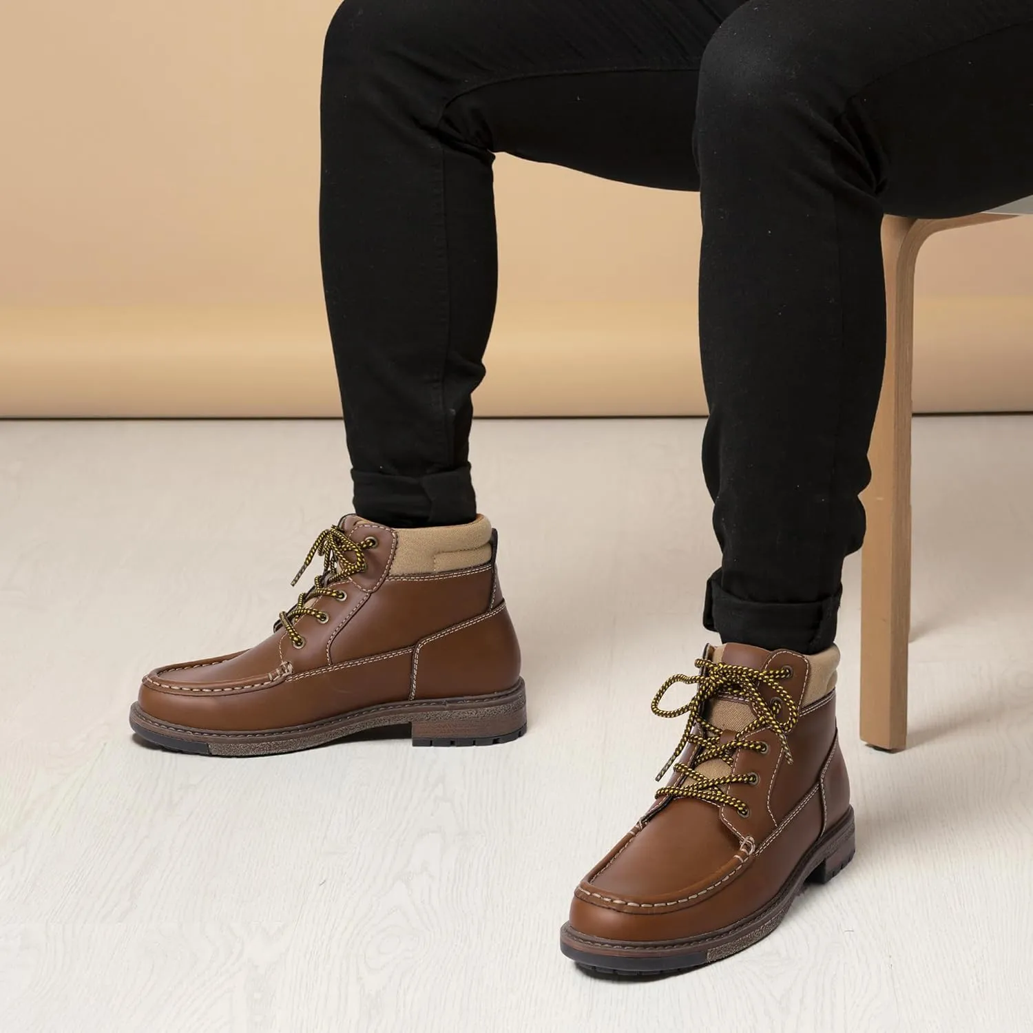 MIXIN Mens Boots Casual Chukka Faux Leather Hard Sole Dress shoes