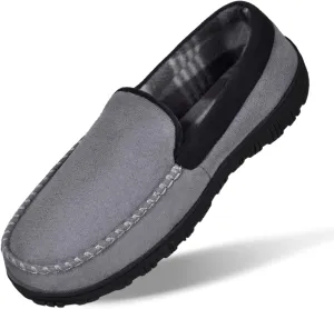 MIXIN Mens Moccasins Slippers Slip On House Shoes with Warm and Cozy Memory Foam Hard Sole Indoor Outdoor