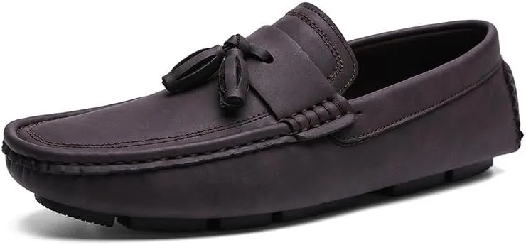 New Mens Loafers Shoe Square Toe PU Leather Driving Penny Loafers with Tassel Comfortable Flat Heel Lightweight Fashion Slip On