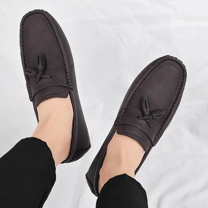 New Mens Loafers Shoe Square Toe PU Leather Driving Penny Loafers with Tassel Comfortable Flat Heel Lightweight Fashion Slip On