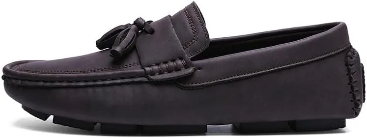 New Mens Loafers Shoe Square Toe PU Leather Driving Penny Loafers with Tassel Comfortable Flat Heel Lightweight Fashion Slip On