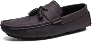 New Mens Loafers Shoe Square Toe PU Leather Driving Penny Loafers with Tassel Comfortable Flat Heel Lightweight Fashion Slip On