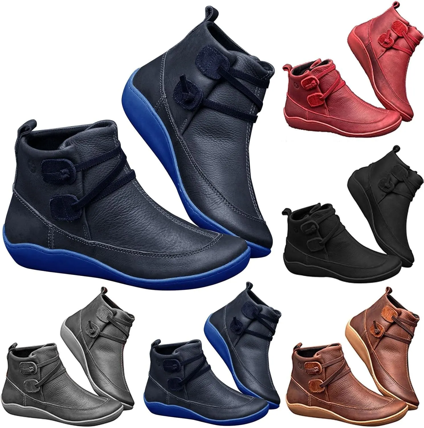 Platform Boots for Women Ankle Womens Booties Fall Womens Cowboy Boots Short Womens Bootie Round Toe Solid Color Comfy Casual Slip on Pointed Toe Leather Casual