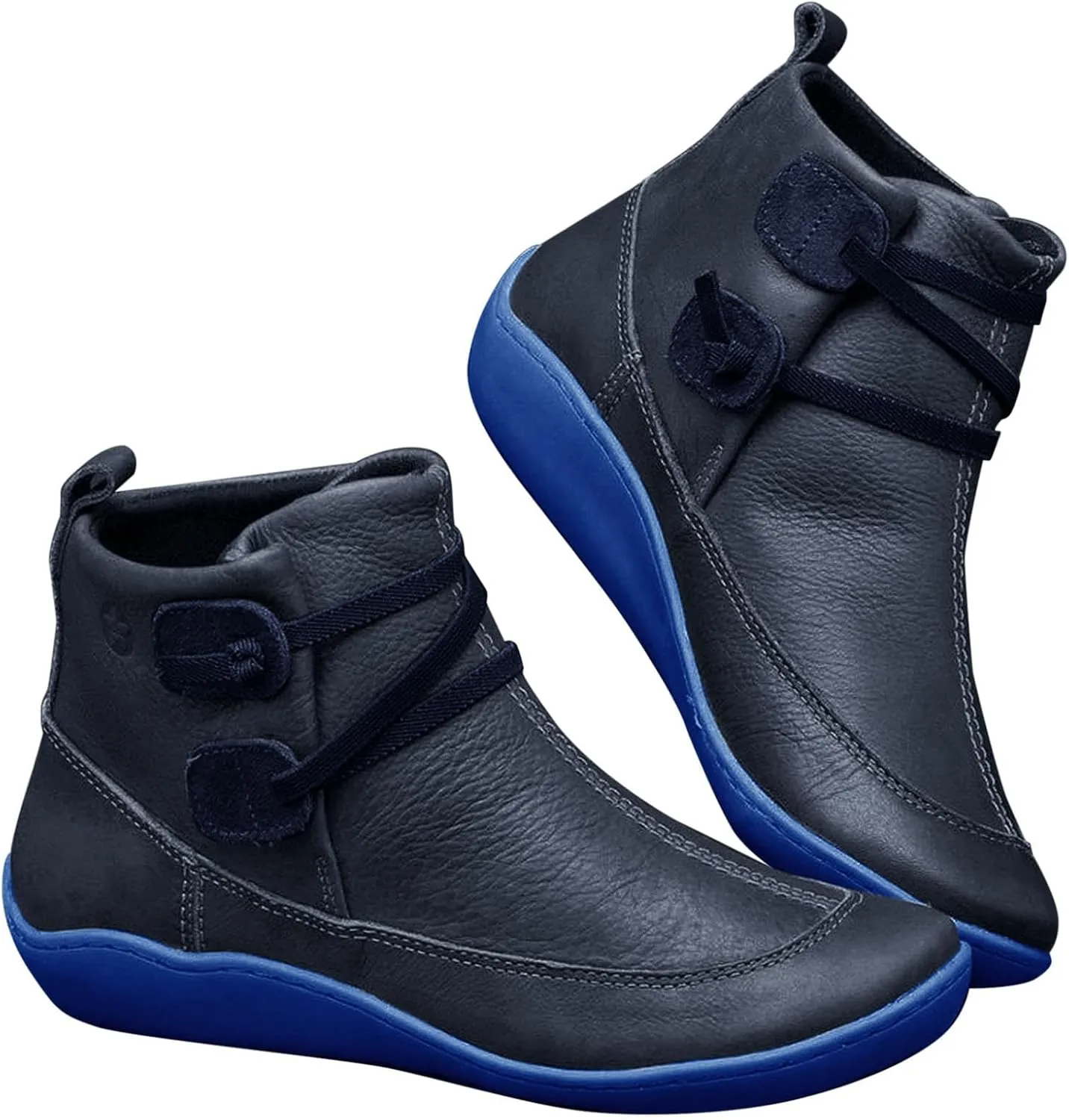 Platform Boots for Women Ankle Womens Booties Fall Womens Cowboy Boots Short Womens Bootie Round Toe Solid Color Comfy Casual Slip on Pointed Toe Leather Casual