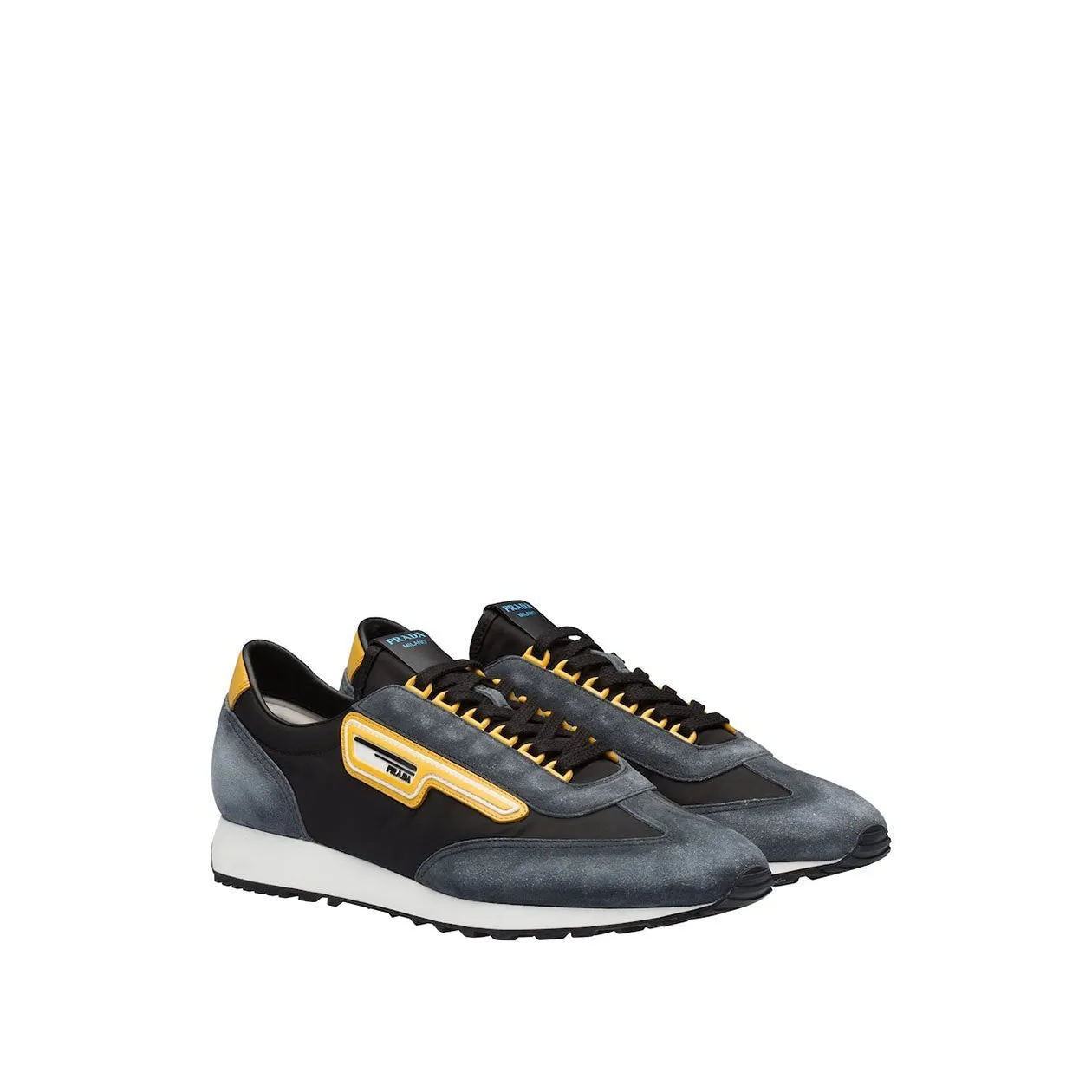 Prada 2EG276-3KUY Men's Shoes Black & Yellow Cloudbust Technical Fabric / Suede Leather Casual Sneakers (PRM1017)