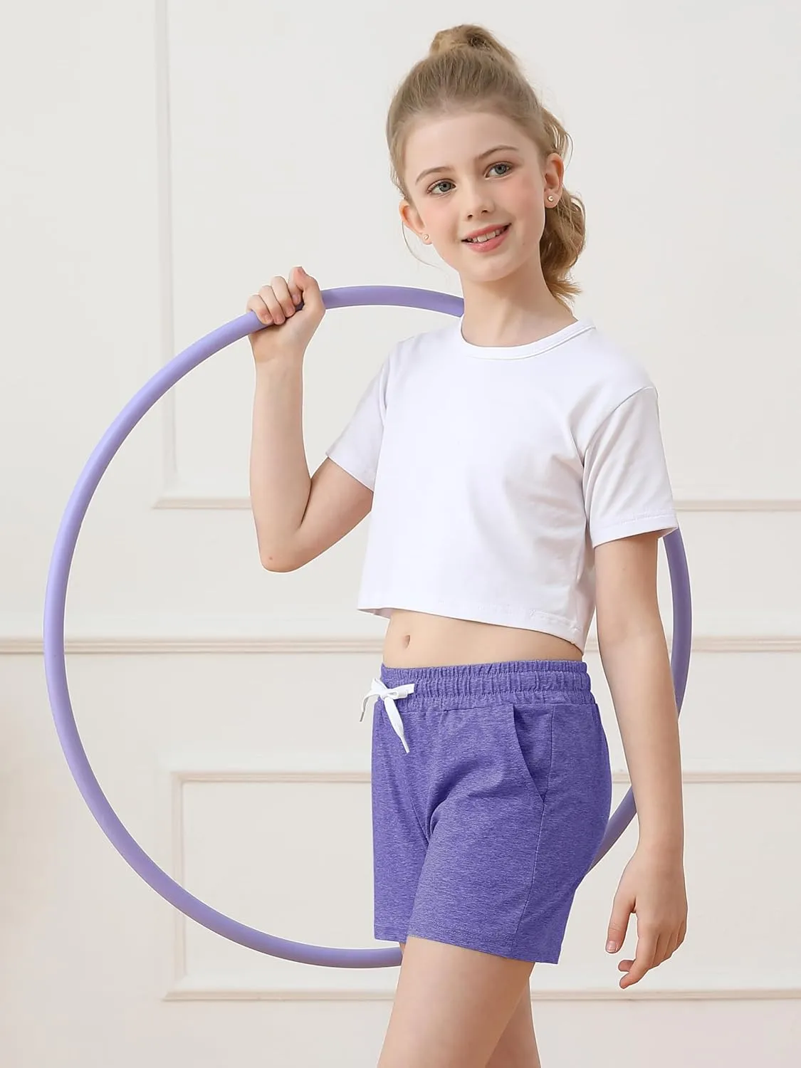 Resinta 5 Packs Youth Girls Athletic Shorts with Drawstring Pockets Girls Soccer Running Shorts for Yoga Workout Dance
