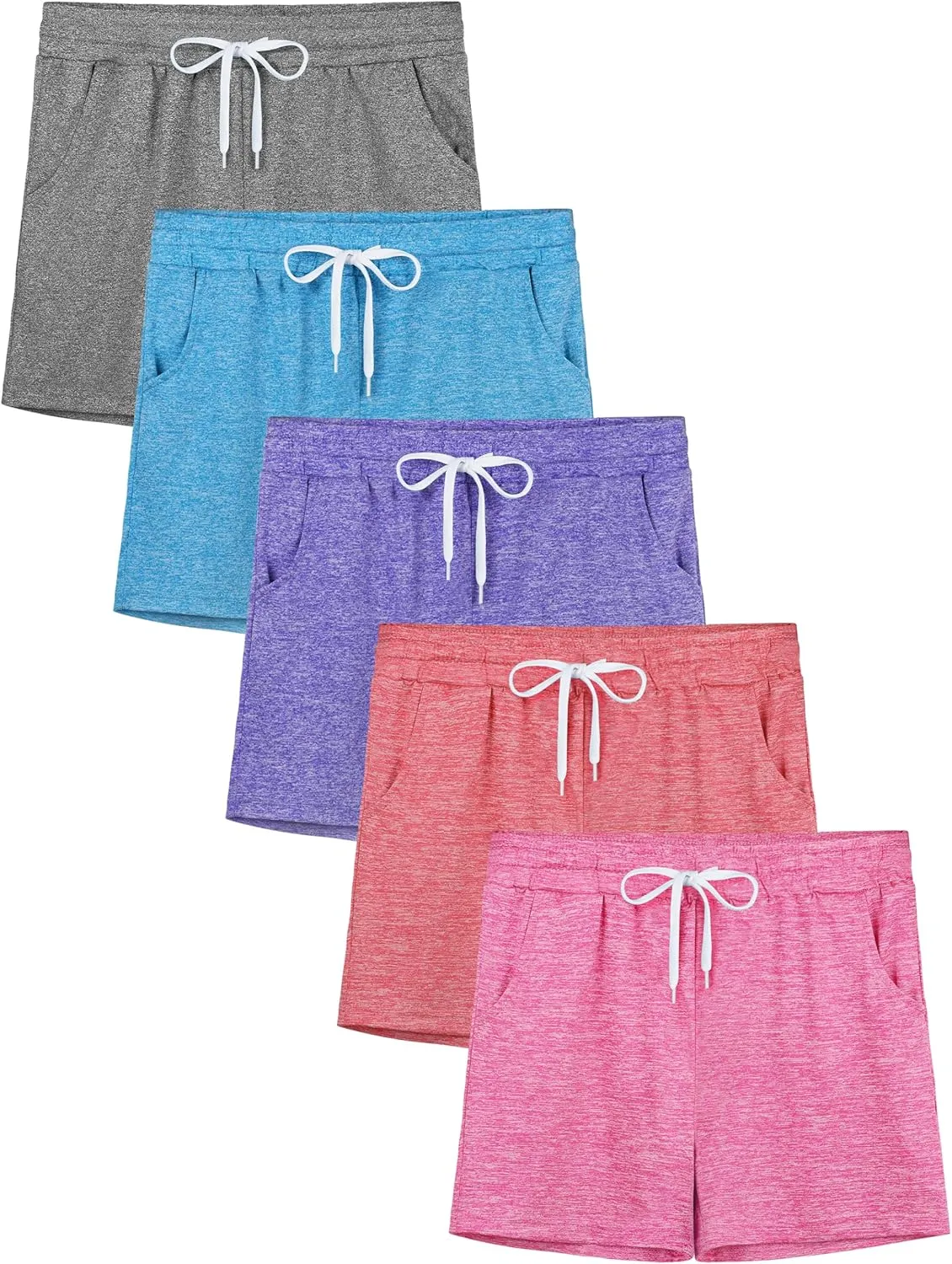 Resinta 5 Packs Youth Girls Athletic Shorts with Drawstring Pockets Girls Soccer Running Shorts for Yoga Workout Dance