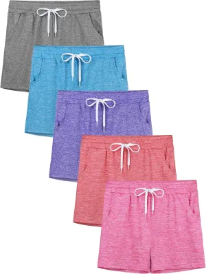 Resinta 5 Packs Youth Girls Athletic Shorts with Drawstring Pockets Girls Soccer Running Shorts for Yoga Workout Dance