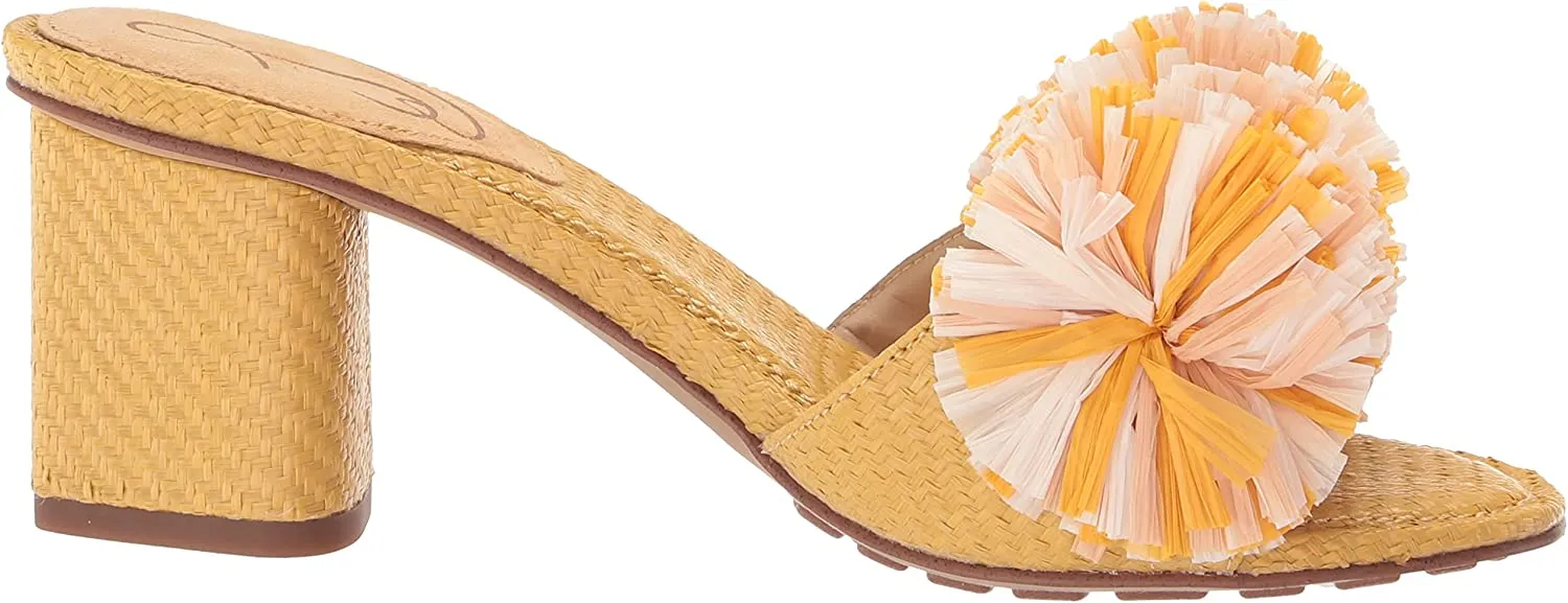 Sam Edelman Olia Desert Sun Pom-Poms Embellished Strap Block Mule Heeled Sandals