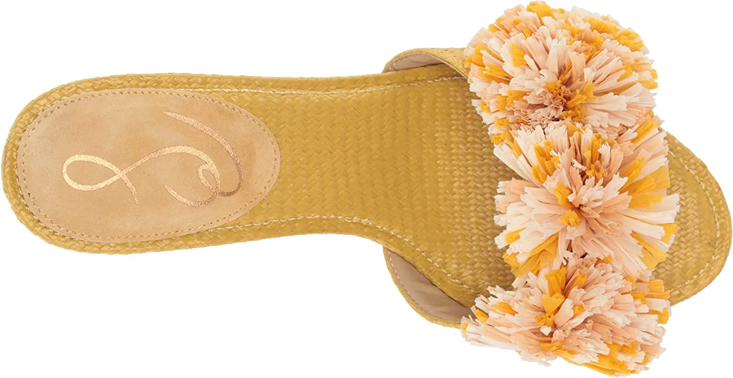 Sam Edelman Olia Desert Sun Pom-Poms Embellished Strap Block Mule Heeled Sandals