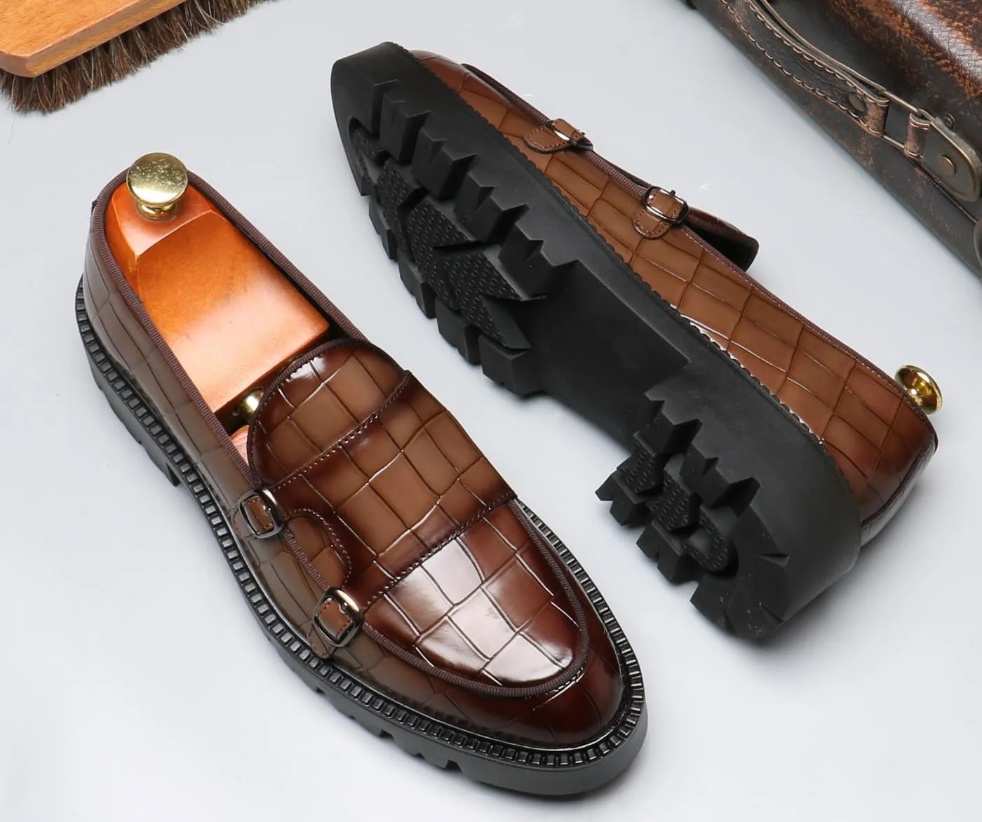 Santimon Mens Loafers Casual Dress Slip On for Men Patent Leather Smoking Plaid Penny Loafes Tuexdo Wedding Mocasines Formal Business Prom Shoes