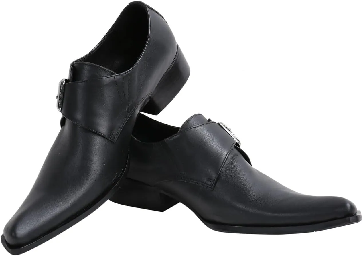 Santimon Men's Patent Leather Dress Shoes with Buckle, Pointed Toe, and Rivet Accents ?C Elegant Casual Loafers for Office, Weddings, Parties & Bar