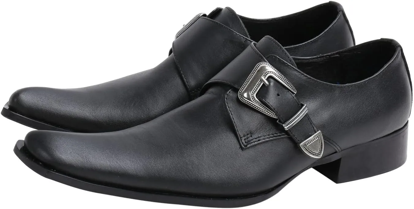 Santimon Men's Patent Leather Dress Shoes with Buckle, Pointed Toe, and Rivet Accents ?C Elegant Casual Loafers for Office, Weddings, Parties & Bar