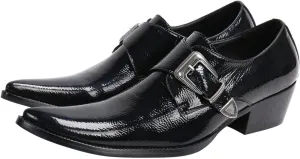 Santimon Men's Patent Leather Dress Shoes with Buckle, Pointed Toe, and Rivet Accents ?C Elegant Casual Loafers for Office, Weddings, Parties & Bar