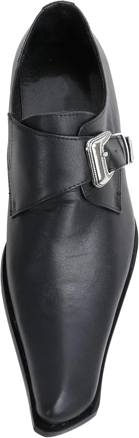 Santimon Men's Patent Leather Dress Shoes with Buckle, Pointed Toe, and Rivet Accents ?C Elegant Casual Loafers for Office, Weddings, Parties & Bar