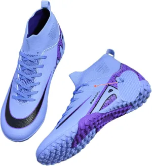 SARW Turf Mens High-Top Soccer Cleats Womens Football Shoes for Boys Girls Beginners Lightweight Youth Professional Indoor Outdoor Black Purple Pink Beige