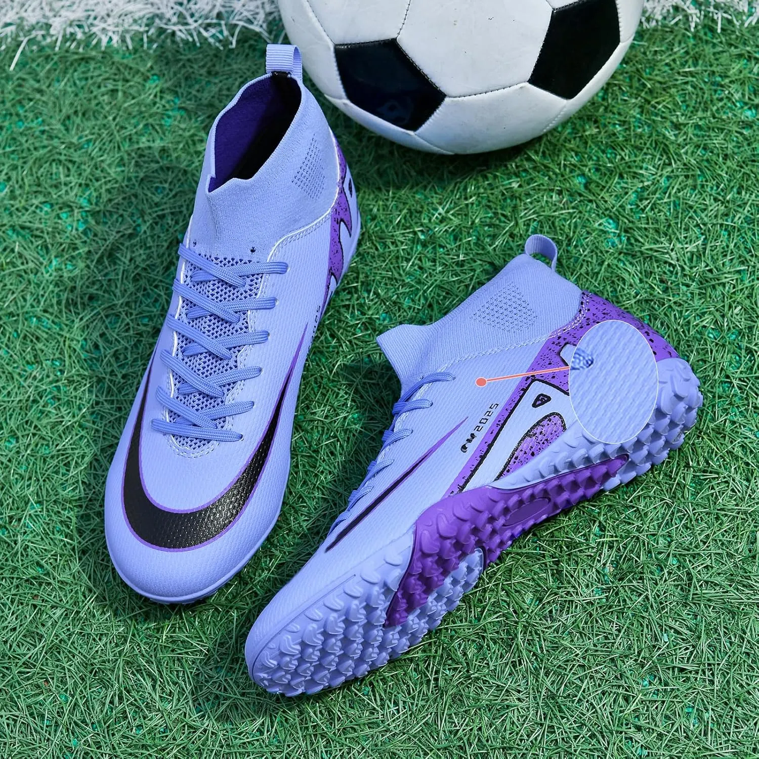 SARW Turf Mens High-Top Soccer Cleats Womens Football Shoes for Boys Girls Beginners Lightweight Youth Professional Indoor Outdoor Black Purple Pink Beige