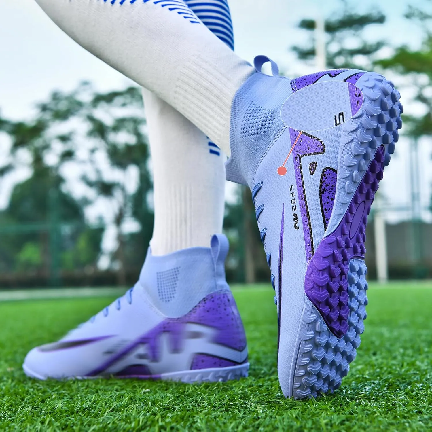 SARW Turf Mens High-Top Soccer Cleats Womens Football Shoes for Boys Girls Beginners Lightweight Youth Professional Indoor Outdoor Black Purple Pink Beige