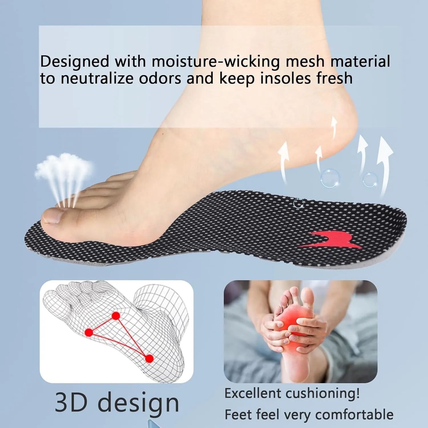 Shoe Insoles, Comfort Thin Lightweight Shock Absorption and Cushion Shoe Insole, Best Insoles for Men and Women for Everyday Use