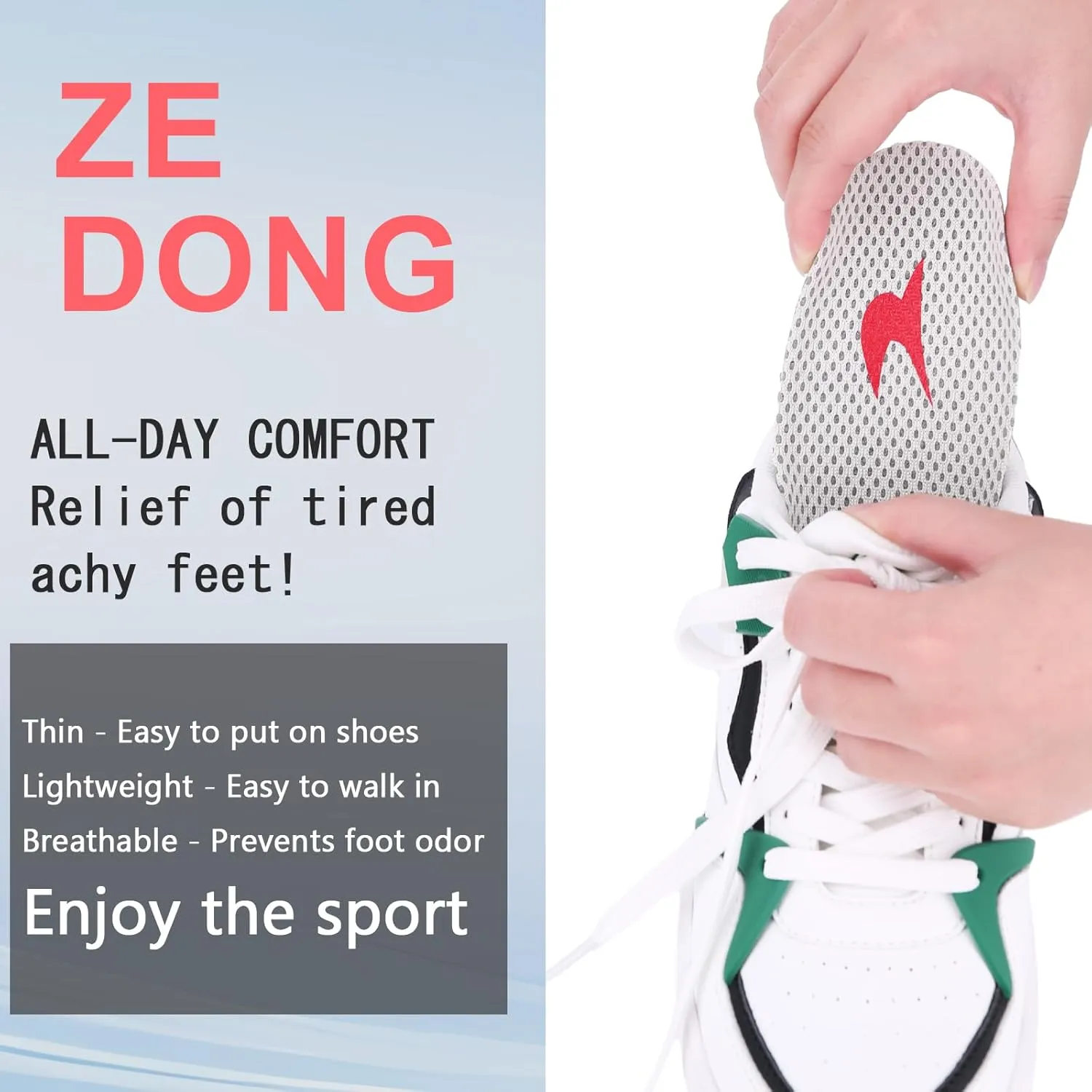 Shoe Insoles, Comfort Thin Lightweight Shock Absorption and Cushion Shoe Insole, Best Insoles for Men and Women for Everyday Use