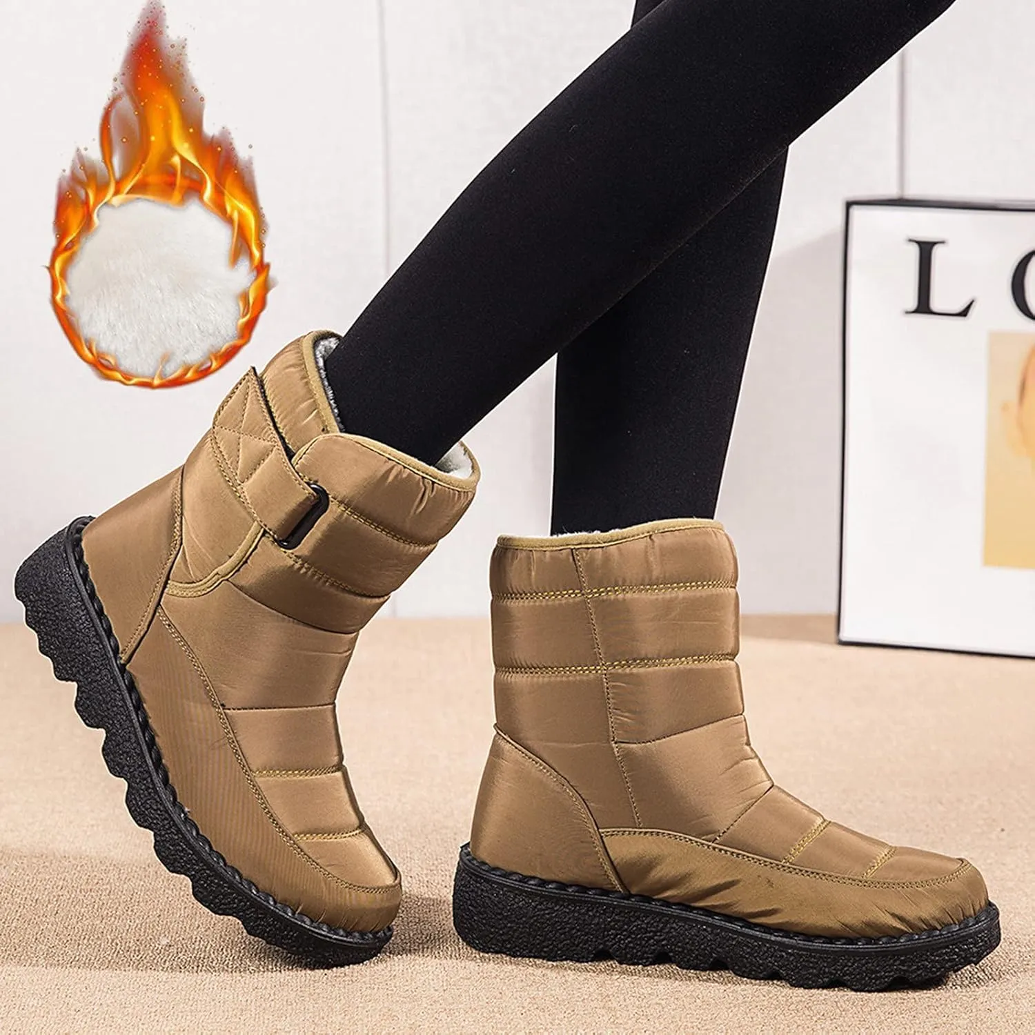 Slip on Winter Boots for Women Cute Snow Boot Women Wide Waterproof Winter Boots Slip on Womens Wide Snow Boots for Women Waterproof Botas De Invierno Contra Agua Mujer