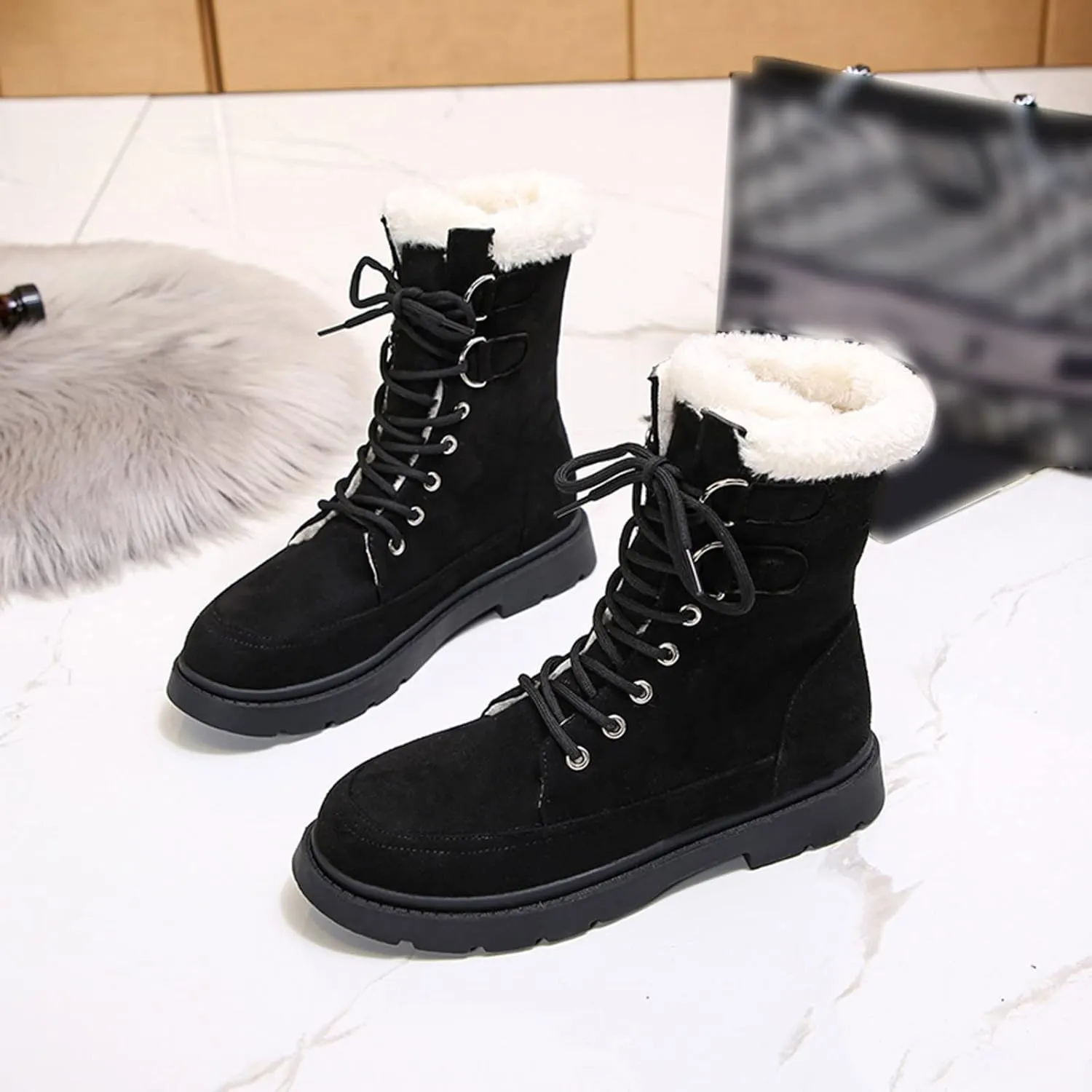 Snow Boots for Women Cute Calf High Winter Snow Boots Womens Ankle Boots Warm Fuzzy Winter Boots for Women Womens Rubber Ankle Boots Waterproof Women's Tall Winter Boots