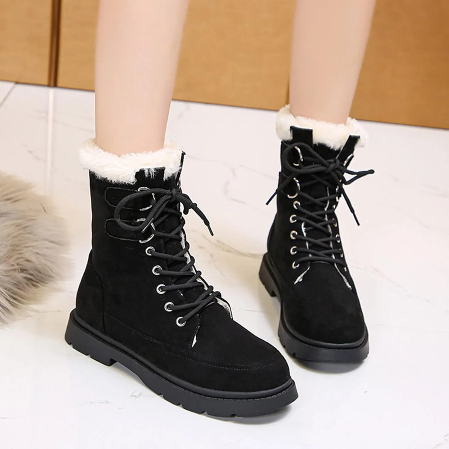 Snow Boots for Women Cute Calf High Winter Snow Boots Womens Ankle Boots Warm Fuzzy Winter Boots for Women Womens Rubber Ankle Boots Waterproof Women's Tall Winter Boots