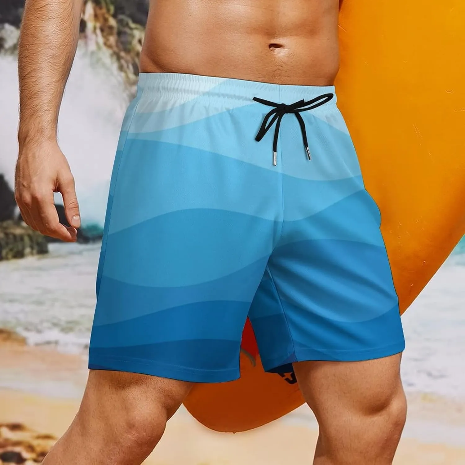 Soccer Ball on Fire Mens Quick Dry Swim Trunks Board Shorts with Compression Liner and Pockets