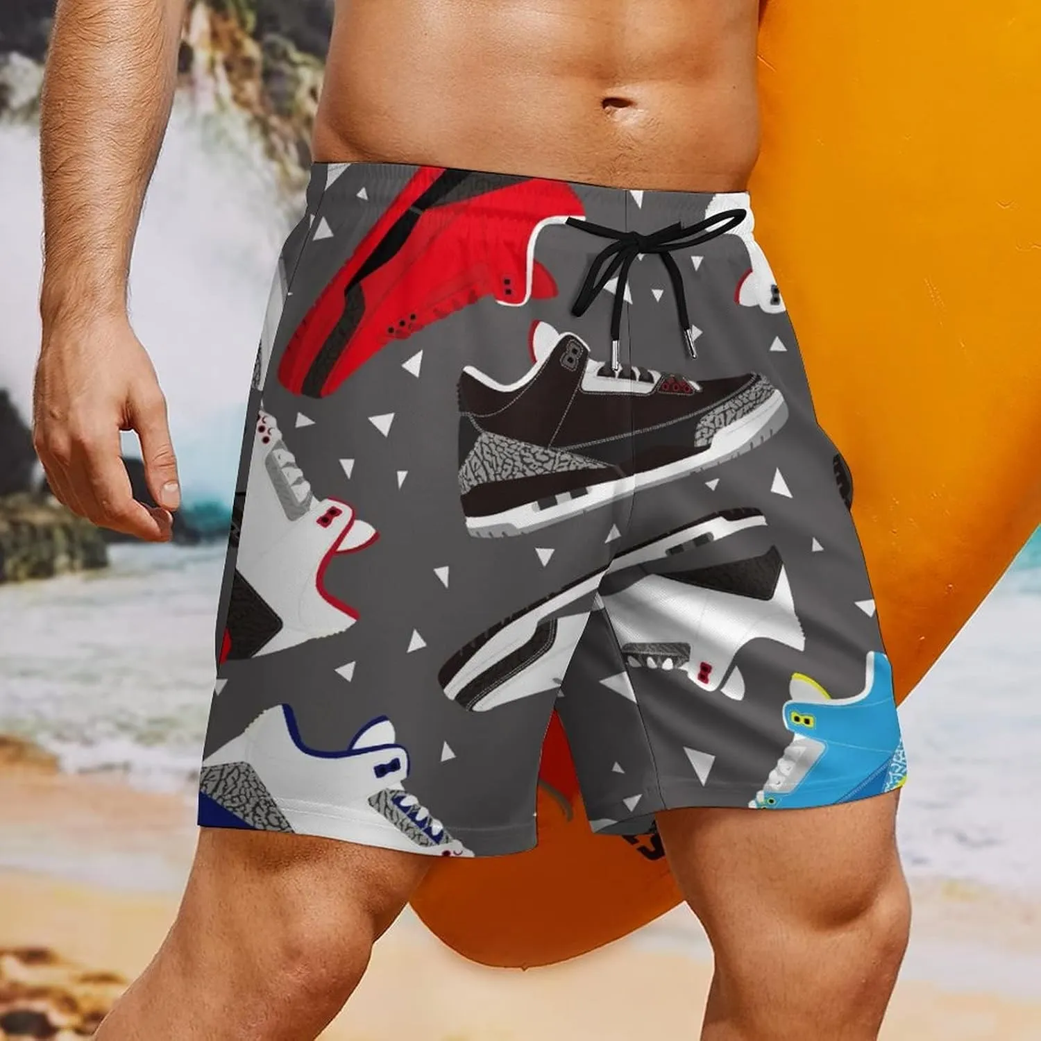 Soccer Ball on Fire Mens Quick Dry Swim Trunks Board Shorts with Compression Liner and Pockets