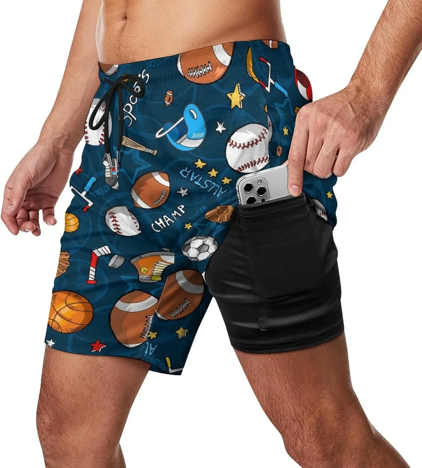Soccer Ball on Fire Mens Quick Dry Swim Trunks Board Shorts with Compression Liner and Pockets