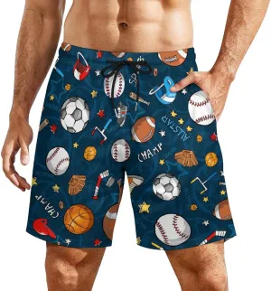 Soccer Ball on Fire Mens Quick Dry Swim Trunks Board Shorts with Compression Liner and Pockets