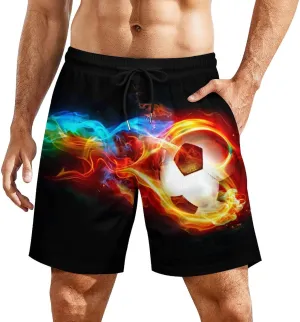Soccer Ball on Fire Mens Quick Dry Swim Trunks Board Shorts with Compression Liner and Pockets