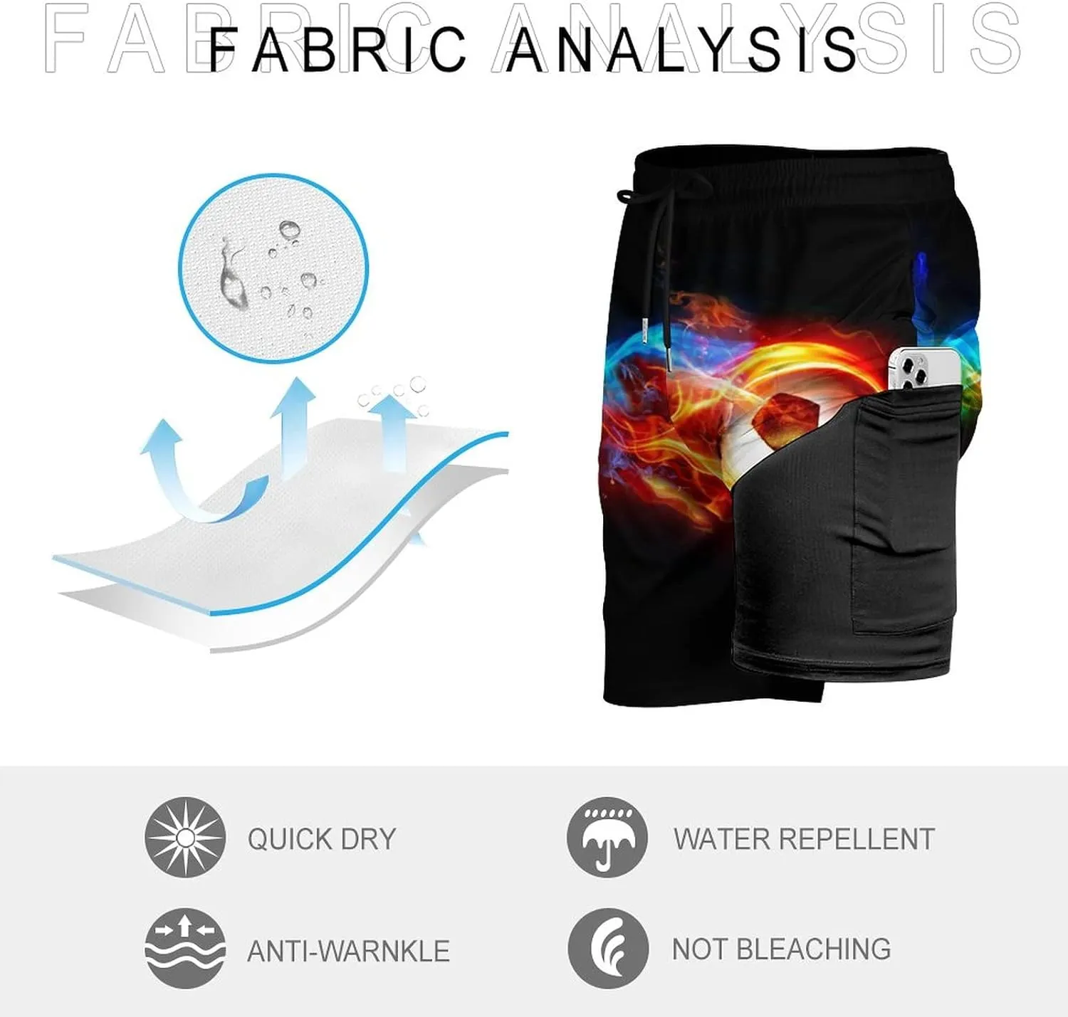 Soccer Ball on Fire Mens Quick Dry Swim Trunks Board Shorts with Compression Liner and Pockets