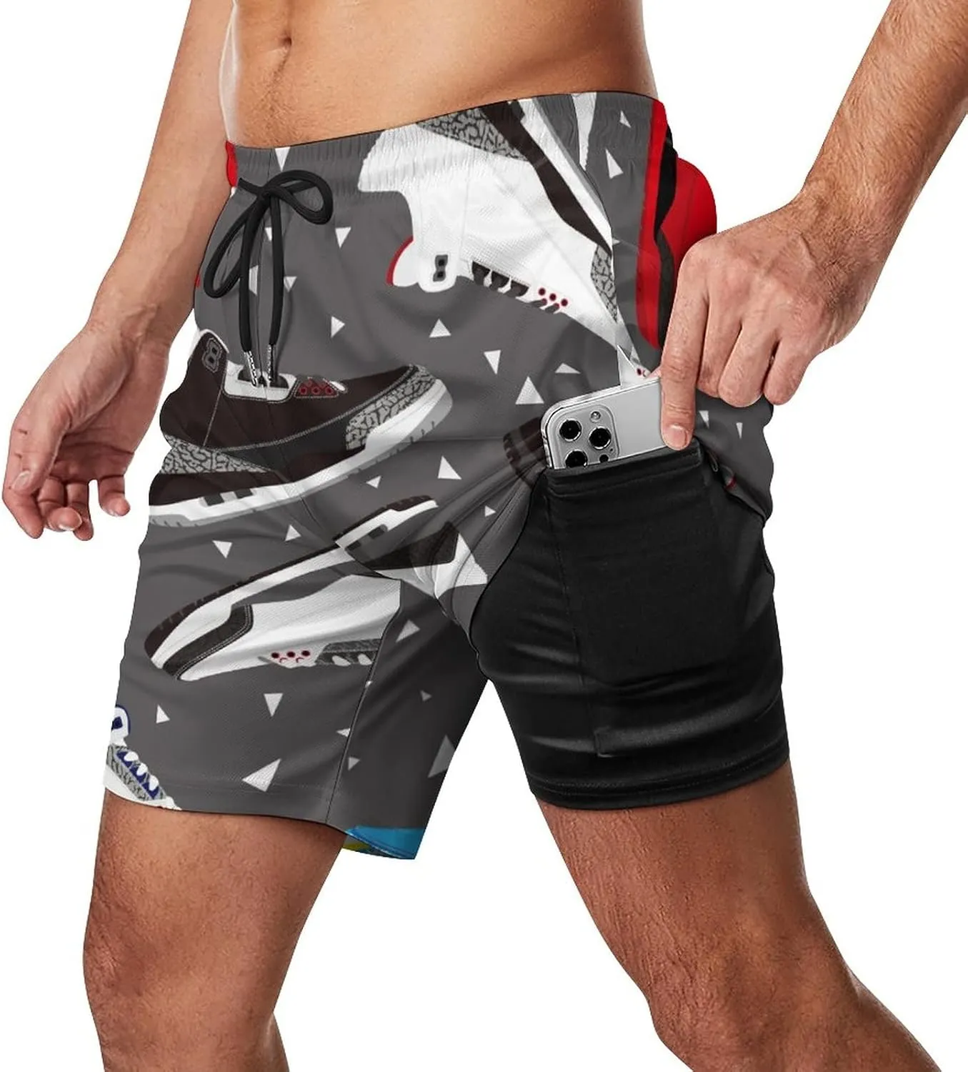 Soccer Ball on Fire Mens Quick Dry Swim Trunks Board Shorts with Compression Liner and Pockets