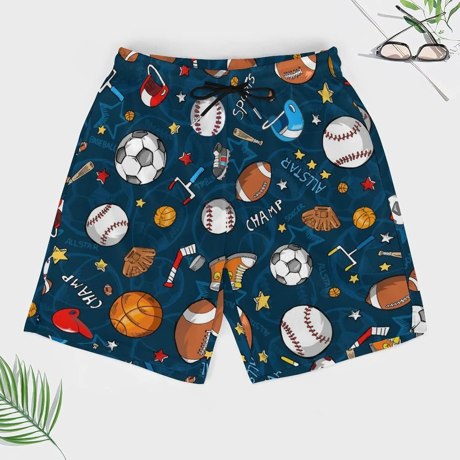 Soccer Ball on Fire Mens Quick Dry Swim Trunks Board Shorts with Compression Liner and Pockets