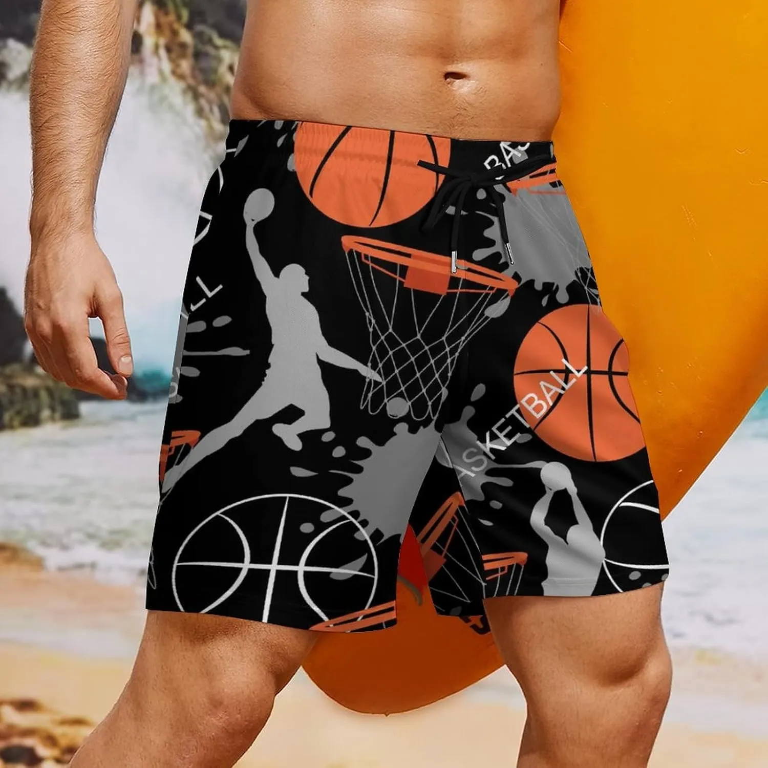 Soccer Ball on Fire Mens Quick Dry Swim Trunks Board Shorts with Compression Liner and Pockets
