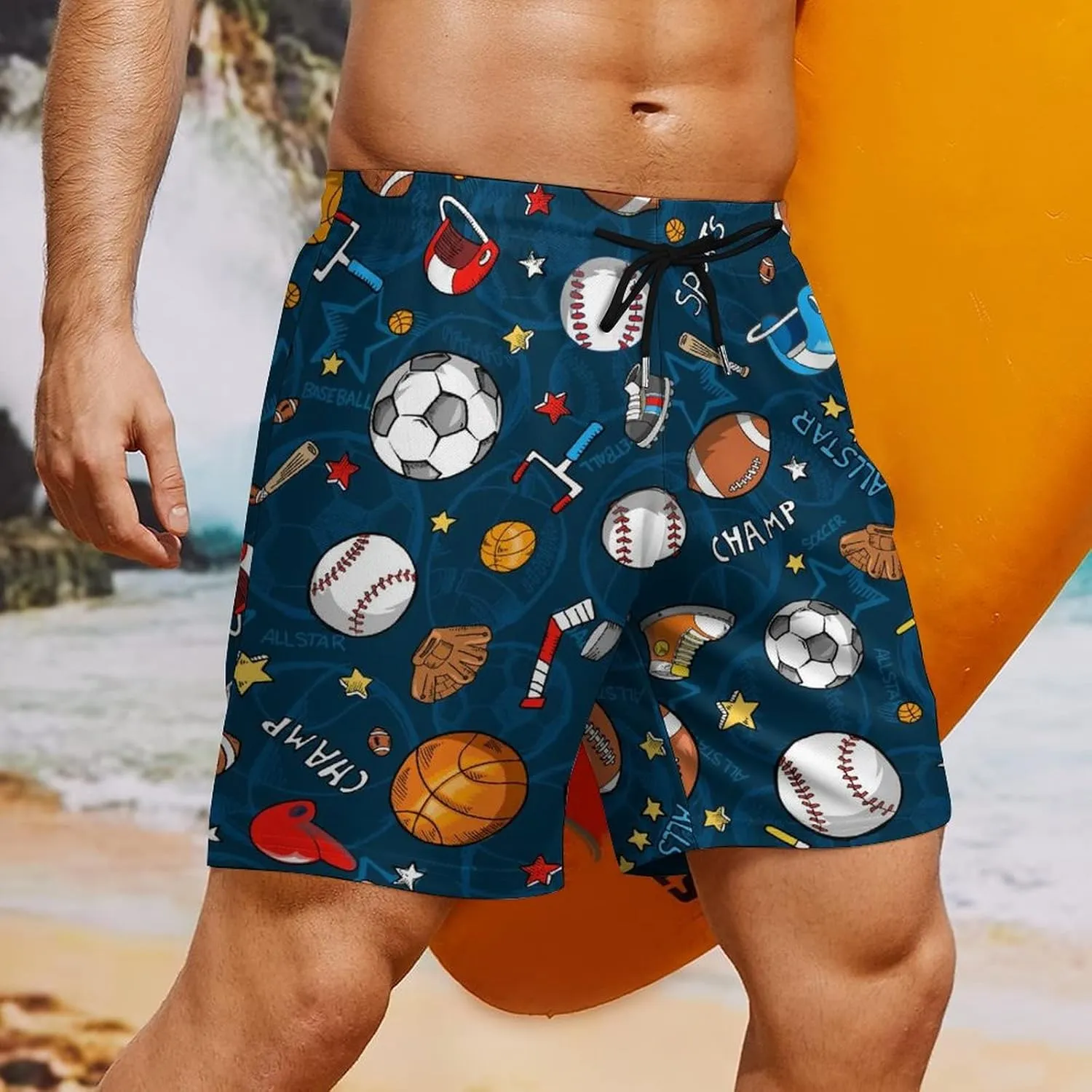 Soccer Ball on Fire Mens Quick Dry Swim Trunks Board Shorts with Compression Liner and Pockets