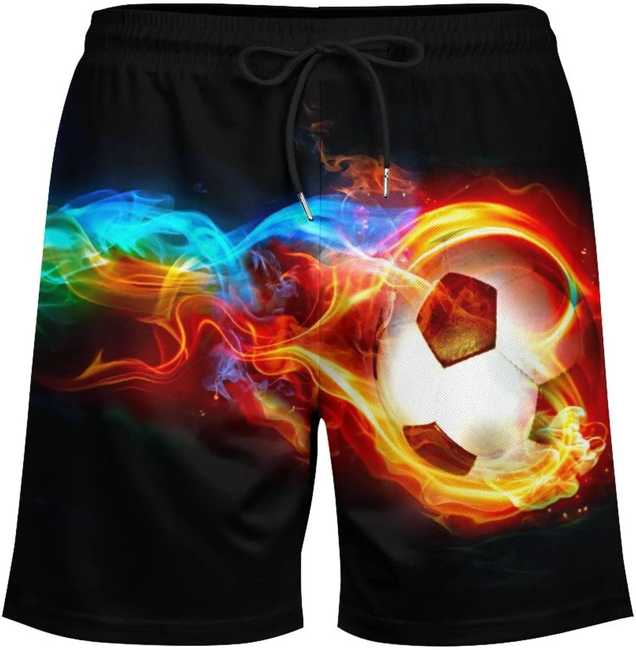 Soccer Ball on Fire Mens Quick Dry Swim Trunks Board Shorts with Compression Liner and Pockets