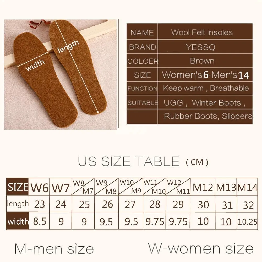 Soft Alpaca Wool Felt Winter Warm Shoe Boot Insoles - Natural Wool Felt Insert for Men and Women (Men 14)