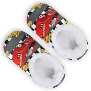 Speedway Racing Car Boys Girls House Slippers Checkered Stripe Kids toddler Home Shoes Winter Indoor shoes XS