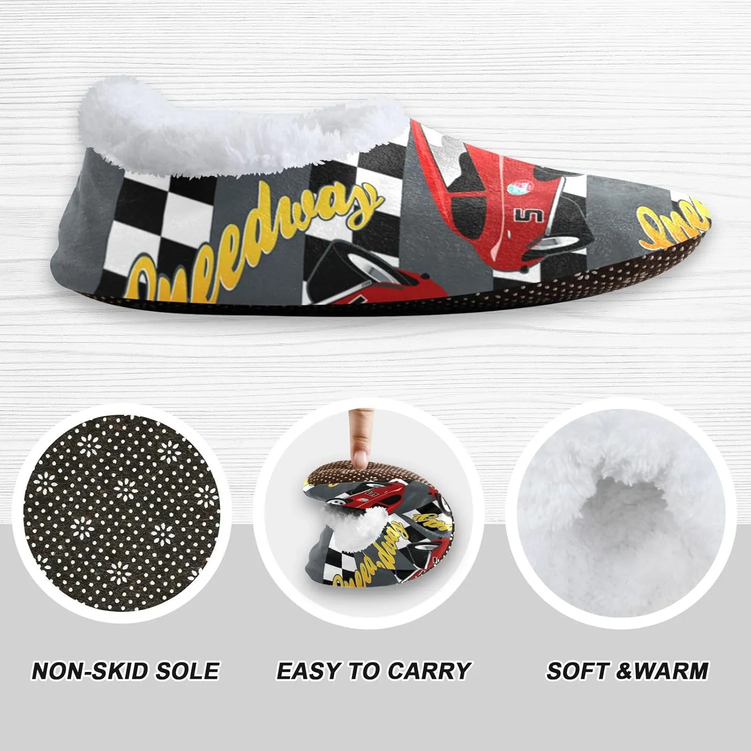 Speedway Racing Car Boys Girls House Slippers Checkered Stripe Kids toddler Home Shoes Winter Indoor shoes XS